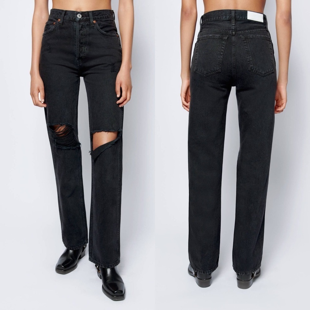 Re/Done High Rise Loose Jeans Washed Black with Rips Size 26 - Picture 1 of 11